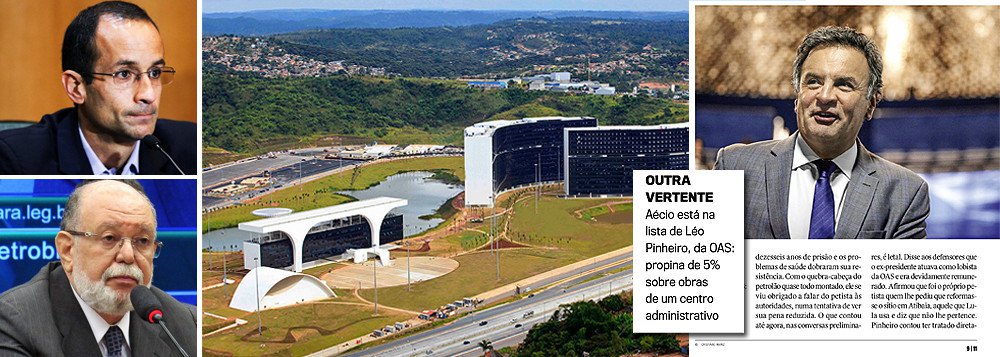 De acordo com integrante da equipe que acompanha as delações, tanto executivos da Odebrecht quanto Léo Pinheiro, da OAS, acham que Aécio Neves colocou fogo na Operação Lava Jato porque imaginava que ela só atingiria o PT; é o que afirma a colunista Mônica Bergamo; “Pouco teria se importado com as empreiteiras”, diz; recados enviados inclusive por Marcelo Odebrecht, que dizia ser amigo do tucano, teriam sido desprezados pelo mineiro; entre outras delações, Aécio é acusado pela OAS de receber propina de 5% dos recursos da construção da Cidade Administrativa de Belo Horizonte, a nova sede do governo mineiro, segundo reportagem da revista Veja (Foto: Roberta Namour) De acordo com integrante da equipe que acompanha as delações, tanto executivos da Odebrecht quanto Léo Pinheiro, da OAS, acham que Aécio Neves colocou fogo na Operação Lava Jato porque imaginava que ela só atingiria o PT; é o que afirma a colunista Mônica Bergamo; “Pouco teria se importado com as empreiteiras”, diz; recados enviados inclusive por Marcelo Odebrecht, que dizia ser amigo do tucano, teriam sido desprezados pelo mineiro; entre outras delações, Aécio é acusado pela OAS de receber propina de 5% dos recursos da construção da Cidade Administrativa de Belo Horizonte, a nova sede do governo mineiro, segundo reportagem da revista Veja