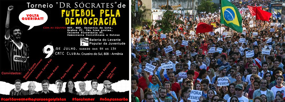 Times de futebol ligados a movimentos sociais e da periferia de São Paulo participarão de um torneio que tem como objetivo pedir o fortalecimento da democracia e a saída do presidente interino, Michel Temer, do poder; campeonato "Doutor Sócrates, Futebol pela Democracia" irá reunir times de futebol masculino e feminino no CMTC Clube neste sábado 9 na capital paulista (Foto: Paulo Emílio) Times de futebol ligados a movimentos sociais e da periferia de São Paulo participarão de um torneio que tem como objetivo pedir o fortalecimento da democracia e a saída do presidente interino, Michel Temer, do poder; campeonato "Doutor Sócrates, Futebol pela Democracia" irá reunir times de futebol masculino e feminino no CMTC Clube neste sábado 9 na capital paulista