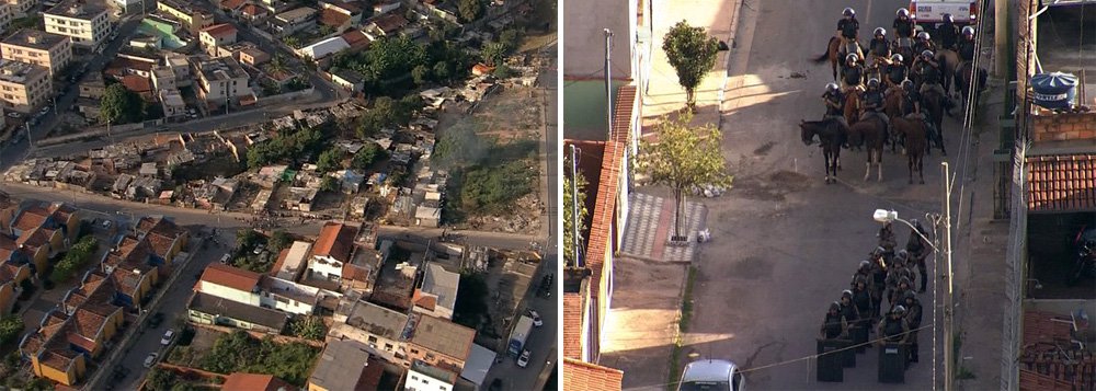 A Polícia Militar (PM) cumpre mandado de reintegração de posse no bairro Copacabana, na Região de Venda Nova, em Belo Horizonte; de acordo com Brigadas Populares, 200 famílias vivem nas ocupações Maria Guerreira e Maria Vitória; a Prefeitura de Belo Horizonte (PBH) informou que eram 60; segundo a Polícia Militar (PM), os moradores colocaram fogo em entulhos e bloquearam uma das vias (Foto: Leonardo Lucena) A Polícia Militar (PM) cumpre mandado de reintegração de posse no bairro Copacabana, na Região de Venda Nova, em Belo Horizonte; de acordo com Brigadas Populares, 200 famílias vivem nas ocupações Maria Guerreira e Maria Vitória; a Prefeitura de Belo Horizonte (PBH) informou que eram 60; segundo a Polícia Militar (PM), os moradores colocaram fogo em entulhos e bloquearam uma das vias