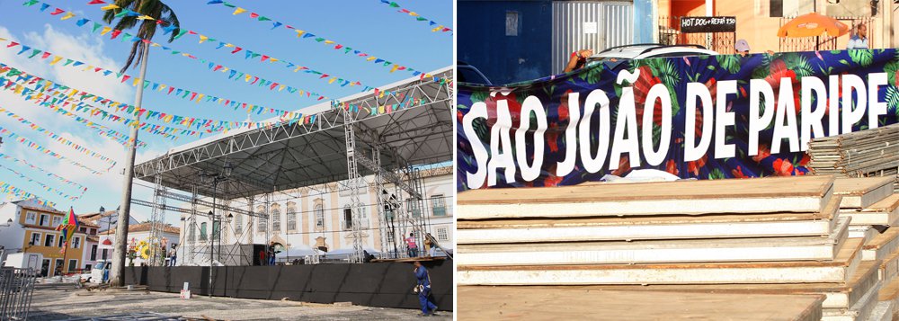 A montagem das estruturas para as 39 apresentações do São João da Bahia está na reta final em Salvador; serão duas noites de shows na Praça de Paripe, no Subúrbio Ferroviário; e três nos dois palcos montados no Pelourinho, sendo um no Terreiro de Jesus e outro no Largo do Pelourinho; os festejos juninos em Salvador são promovidos pelo governo do Estado, por meio da Empresa de Turismo da Bahia (Bahiatursa) (Foto: Romulo Faro) A montagem das estruturas para as 39 apresentações do São João da Bahia está na reta final em Salvador; serão duas noites de shows na Praça de Paripe, no Subúrbio Ferroviário; e três nos dois palcos montados no Pelourinho, sendo um no Terreiro de Jesus e outro no Largo do Pelourinho; os festejos juninos em Salvador são promovidos pelo governo do Estado, por meio da Empresa de Turismo da Bahia (Bahiatursa)