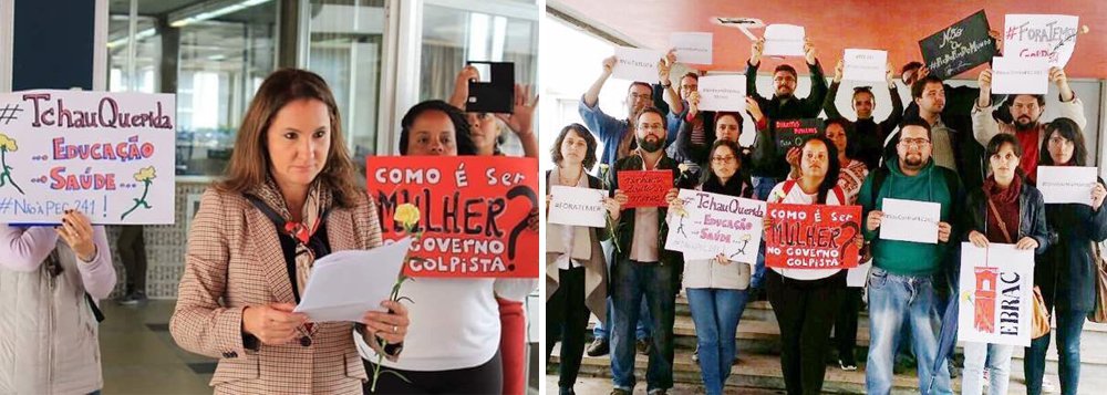 Na saída do Congresso Internacional de Direito Público e Direitos Humanos, do qual participou, em Coimbra, Portugal, a secretária de Direitos Humanos do governo Temer, Flávia Piovesan, foi chamada de "golpista" e questionada por que atuar em um cargo que não "condiz" com sua trajetória, conhecida por sua obra jurídica voltada principalmente aos direitos humanos; manifestantes seguravam cartazes de "Fora Temer" e que perguntavam "Como é ser mulher no governo golpista?"; eles leram uma carta à ex-procuradora de São Paulo; assista (Foto: Gisele Federicce) Na saída do Congresso Internacional de Direito Público e Direitos Humanos, do qual participou, em Coimbra, Portugal, a secretária de Direitos Humanos do governo Temer, Flávia Piovesan, foi chamada de "golpista" e questionada por que atuar em um cargo que não "condiz" com sua trajetória, conhecida por sua obra jurídica voltada principalmente aos direitos humanos; manifestantes seguravam cartazes de "Fora Temer" e que perguntavam "Como é ser mulher no governo golpista?"; eles leram uma carta à ex-procuradora de São Paulo; assista