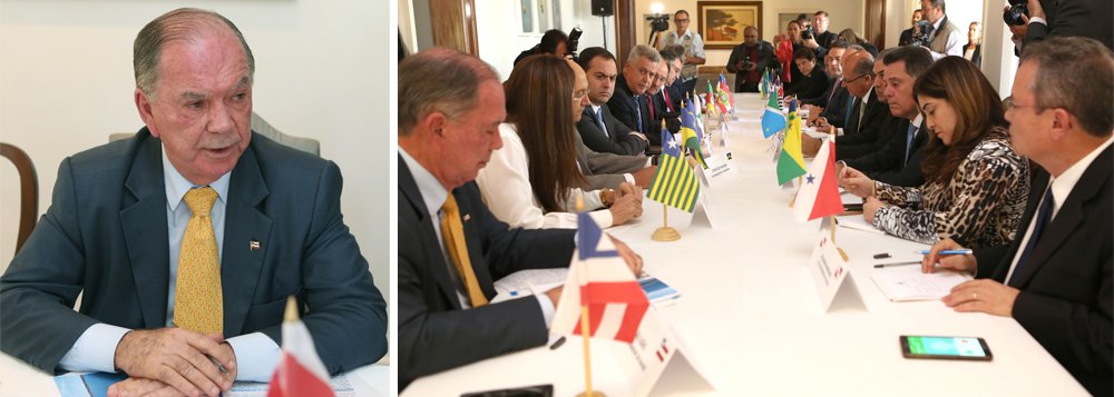 Em meio às discussões sobre o acordo de negociação da dívida dos estados com a União, o vice-governador da Bahia, João Leão (PP), apresenta as demandas da Bahia nesta segunda-feira, ao ministro da Fazenda, Henrique Meirelles; e ao presidente interino do governo provisório, Michel Temer; "A reunião prévia foi altamente produtiva, porém a Bahia fez o dever de casa com um freio de arrumação que conseguimos dar lá atrás. Nosso endividamento é relativo, porque estamos com o Estado arrumado. Nós queremos é investimento", disse Leão (Foto: Romulo Faro) Em meio às discussões sobre o acordo de negociação da dívida dos estados com a União, o vice-governador da Bahia, João Leão (PP), apresenta as demandas da Bahia nesta segunda-feira, ao ministro da Fazenda, Henrique Meirelles; e ao presidente interino do governo provisório, Michel Temer; "A reunião prévia foi altamente produtiva, porém a Bahia fez o dever de casa com um freio de arrumação que conseguimos dar lá atrás. Nosso endividamento é relativo, porque estamos com o Estado arrumado. Nós queremos é investimento", disse Leão