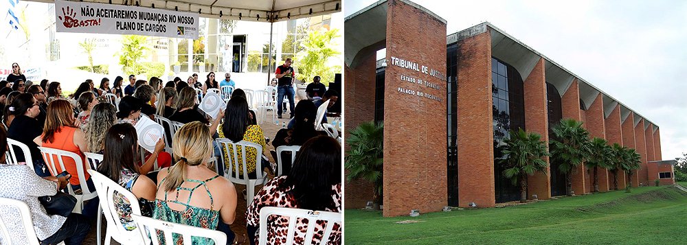 Os servidores da Justiça do Tocantins iniciaram uma greve por tempo indeterminado, no Estado; foi estabelecido pelo Tribunal de Justiça do Tocantins (TJTO) o percentual de 9% para a concessão da revisão geral anual da remuneração dos servidores do Poder Judiciário para este ano; o presidente do TJTO, desembargador Ronaldo Eurípedes, juntamente com o diretorgeral, Francisco Cardoso, chegou ao valor, mas os servidores pedem o percentual de 11,28% para a concessão da database 2016, retroativo a maio (Foto: Leonardo Lucena) Os servidores da Justiça do Tocantins iniciaram uma greve por tempo indeterminado, no Estado; foi estabelecido pelo Tribunal de Justiça do Tocantins (TJTO) o percentual de 9% para a concessão da revisão geral anual da remuneração dos servidores do Poder Judiciário para este ano; o presidente do TJTO, desembargador Ronaldo Eurípedes, juntamente com o diretorgeral, Francisco Cardoso, chegou ao valor, mas os servidores pedem o percentual de 11,28% para a concessão da database 2016, retroativo a maio