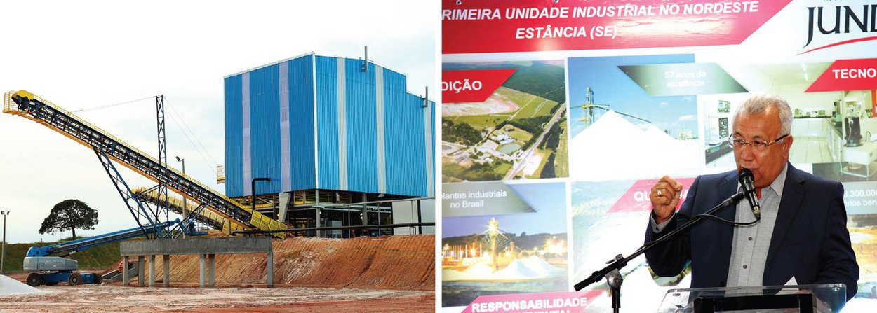 O governador Jackson Barreto compareceu na tarde desta quarta-feira, 27, à inauguração da Indústria Jundu Nordeste e Mineração, no município de Estância; a nova indústria vai prospectar a matéria prima básica necessária para o funcionamento da Indústria de Vidros do Nordeste (IVN/Verallia), inaugurada em abril último no município; “Apesar dos noticiários só mostrarem a crise, não vejo o nosso país sem perspectiva. Reconhecemos as dificuldades, mas no momento em que vemos ser implantada uma empresa de mineração, gerando emprego, renda e impostos, fico muito satisfeito e confiante no nosso futuro”, disse (Foto: Valter Lima) O governador Jackson Barreto compareceu na tarde desta quarta-feira, 27, à inauguração da Indústria Jundu Nordeste e Mineração, no município de Estância; a nova indústria vai prospectar a matéria prima básica necessária para o funcionamento da Indústria de Vidros do Nordeste (IVN/Verallia), inaugurada em abril último no município; “Apesar dos noticiários só mostrarem a crise, não vejo o nosso país sem perspectiva. Reconhecemos as dificuldades, mas no momento em que vemos ser implantada uma empresa de mineração, gerando emprego, renda e impostos, fico muito satisfeito e confiante no nosso futuro”, disse