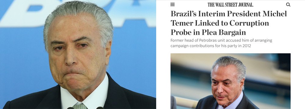 Matéria publicada nesta quinta-feira 16 no The Wall Street Journal conta que ex-senador Sérgio Machado disse que Michel Temer recebeu R$ 1,5 milhão em propina durante a campanha eleitoral de Gabriel Chalita para a prefeitura de São Paulo, em 2012, e que a propina veio junto com o financiamento de campanha oferecido pela empreiteira Queiroz Galvão (Foto: Gisele Federicce) Matéria publicada nesta quinta-feira 16 no The Wall Street Journal conta que ex-senador Sérgio Machado disse que Michel Temer recebeu R$ 1,5 milhão em propina durante a campanha eleitoral de Gabriel Chalita para a prefeitura de São Paulo, em 2012, e que a propina veio junto com o financiamento de campanha oferecido pela empreiteira Queiroz Galvão