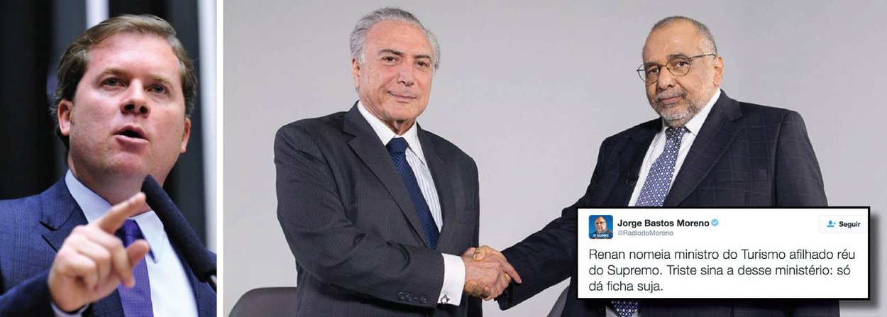 Colunista Jorge Bastos Moreno, o jornalista mais próximo de Michel Temer, protestou nas redes sociais contra a nomeação do deputado Marx Beltrão (PMDB-AL), aliado de Renan Calheiros e réu no STF, para o ministério do Turismo; "Triste sina a desse ministério: só dá ficha suja", publicou; para ele, "o erro foi de Temer, que aceitou a indicação"; "Há mais de 10 dias que toda a mídia vem informando que o indicado de Renan é réu no STF. Temer, portanto, não pode dizer que não sabia", critica; "Na hora que a imagem do governo começa a melhorar, vem o próprio presidente nomear um ficha suja para o ministério. Nunca vi isso!", postou ainda o jornalista, afirmando que "Temer se revela teimoso como Dilma" (Foto: Gisele Federicce) Colunista Jorge Bastos Moreno, o jornalista mais próximo de Michel Temer, protestou nas redes sociais contra a nomeação do deputado Marx Beltrão (PMDB-AL), aliado de Renan Calheiros e réu no STF, para o ministério do Turismo; "Triste sina a desse ministério: só dá ficha suja", publicou; para ele, "o erro foi de Temer, que aceitou a indicação"; "Há mais de 10 dias que toda a mídia vem informando que o indicado de Renan é réu no STF. Temer, portanto, não pode dizer que não sabia", critica; "Na hora que a imagem do governo começa a melhorar, vem o próprio presidente nomear um ficha suja para o ministério. Nunca vi isso!", postou ainda o jornalista, afirmando que "Temer se revela teimoso como Dilma"