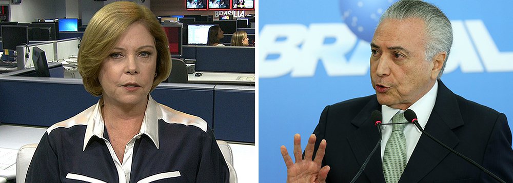 “Apesar de Machado dizer que desviou mais de R$ 100 milhões para a cúpula do PMDB, ele citou Renan (R$ 32 milhões!), Sarney, Jucá e o insaciável Edison Lobão, mas excluiu desse bolo justamente o próprio presidente do partido, que era Temer. Não disse que despejou dinheiro em campanhas, em contas ou no bolso de Temer. No máximo, disse que ele voltou a presidir a sigla para desempatar a disputa entre deputados e senadores peemedebistas por dinheiro”, diz Eliane Cantanhêde, tentando aliviar a barra do interino (Foto: Roberta Namour) “Apesar de Machado dizer que desviou mais de R$ 100 milhões para a cúpula do PMDB, ele citou Renan (R$ 32 milhões!), Sarney, Jucá e o insaciável Edison Lobão, mas excluiu desse bolo justamente o próprio presidente do partido, que era Temer. Não disse que despejou dinheiro em campanhas, em contas ou no bolso de Temer. No máximo, disse que ele voltou a presidir a sigla para desempatar a disputa entre deputados e senadores peemedebistas por dinheiro”, diz Eliane Cantanhêde, tentando aliviar a barra do interino
