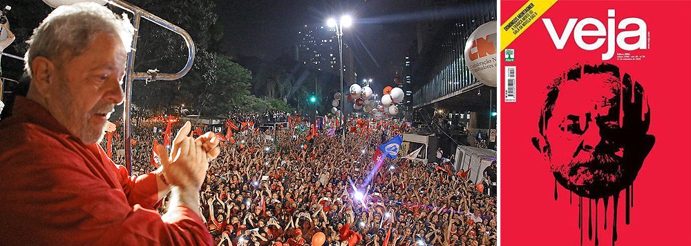 Na capa da suja Veja a cabeça decepada de Lula, escorrendo sangue e petróleo, não tem nada a ver com o combate à corrupção, mas com a índole assassina de seus donos e da elite que na sua tirania insana, egoísta e estúpida (Foto: Dom Orvandil) Na capa da suja Veja a cabeça decepada de Lula, escorrendo sangue e petróleo, não tem nada a ver com o combate à corrupção, mas com a índole assassina de seus donos e da elite que na sua tirania insana, egoísta e estúpida