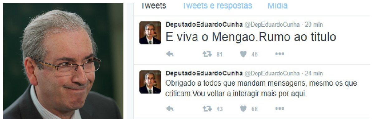 Após 6 dias da cassação do seu mandato e sem perspectiva ainda do julgamento das denúncias contra ele, o ex-deputado Eduardo Cunha voltou hoje às redes sociais, como se nada houvesse acontecido, livre leve e solto (Foto: Fatima 247) Após 6 dias da cassação do seu mandato e sem perspectiva ainda do julgamento das denúncias contra ele, o ex-deputado Eduardo Cunha voltou hoje às redes sociais, como se nada houvesse acontecido, livre leve e solto