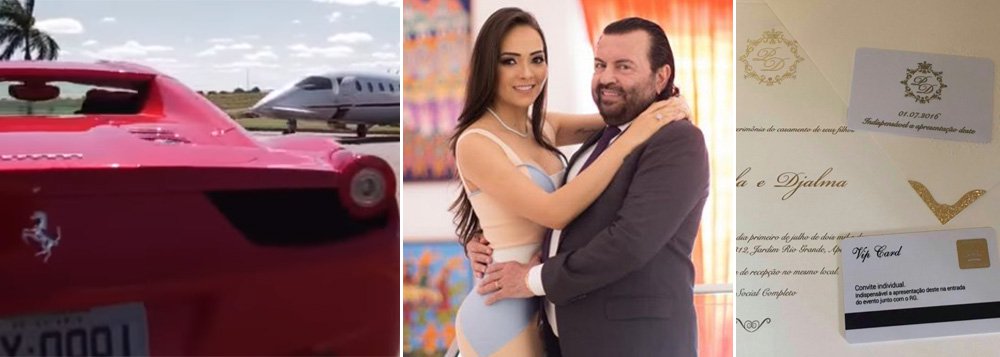 King of futility, o advogado Djalma Pereira de Rezende, de 62 anos, troca alianças com Priscila Maura de Carvalho, de 24, sob testemunho de 1.200 seletos convidados ao som de Anita e Tiago Abravanel, nesta sexta-feira (1º), em Goiânia; salão de festas vai se tornar réplica do Palácio de Versalhes, terá 70 mil flores e será iluminado por 100 lustres Baccarat; no hilário vídeo do save the date (assista), em tom altamente blasé, o especialista em Direito Agrário e sua consorte ostentam joias caras, mansões, Ferrari e até jato particular (Foto: Realle Palazzo-Martini) King of futility, o advogado Djalma Pereira de Rezende, de 62 anos, troca alianças com Priscila Maura de Carvalho, de 24, sob testemunho de 1.200 seletos convidados ao som de Anita e Tiago Abravanel, nesta sexta-feira (1º), em Goiânia; salão de festas vai se tornar réplica do Palácio de Versalhes, terá 70 mil flores e será iluminado por 100 lustres Baccarat; no hilário vídeo do save the date (assista), em tom altamente blasé, o especialista em Direito Agrário e sua consorte ostentam joias caras, mansões, Ferrari e até jato particular