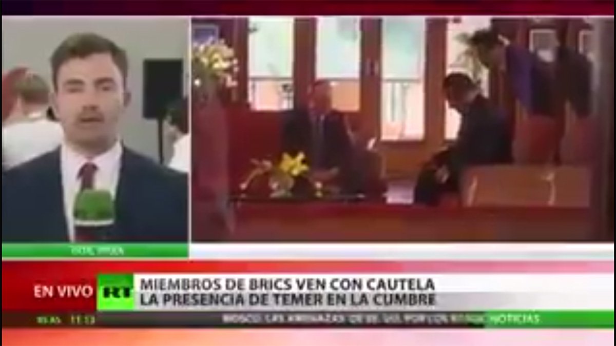 Principal veículo de comunicação da Rússia, o RT destacou em uma reportagem sobre a cúpula dos BRICS, que se reuniu na Índia neste fim de semana, que o presidente Vladimir Putin se reuniu com todos os presidentes do bloco, menos com Michel Temer; assista (Foto: Ana Pupulin) Principal veículo de comunicação da Rússia, o RT destacou em uma reportagem sobre a cúpula dos BRICS, que se reuniu na Índia neste fim de semana, que o presidente Vladimir Putin se reuniu com todos os presidentes do bloco, menos com Michel Temer; assista