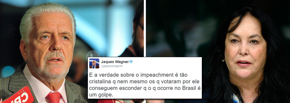 Ex-ministro da Casa Civil da presidente eleita Dilma Rousseff, Jaques Wagner afirmou nesta segunda-feira, 27, que a confissão da senadora Rose de Freitas (PMDB-ES), líder do governo interino no Senado que disse que "não teve esse negócio de pedaladas", só reforça que o que o há em curso no Brasil é um golpe; "A verdade sempre aparece, nem que seja por vias tortas", disse Wagner em sua conta no Twitter; "E a verdade sobre o impeachment é tão cristalina q nem mesmo os q votaram por ele conseguem esconder q o q ocorre no Brasil é um golpe", acrescentou (Foto: Aquiles Lins) Ex-ministro da Casa Civil da presidente eleita Dilma Rousseff, Jaques Wagner afirmou nesta segunda-feira, 27, que a confissão da senadora Rose de Freitas (PMDB-ES), líder do governo interino no Senado que disse que "não teve esse negócio de pedaladas", só reforça que o que o há em curso no Brasil é um golpe; "A verdade sempre aparece, nem que seja por vias tortas", disse Wagner em sua conta no Twitter; "E a verdade sobre o impeachment é tão cristalina q nem mesmo os q votaram por ele conseguem esconder q o q ocorre no Brasil é um golpe", acrescentou