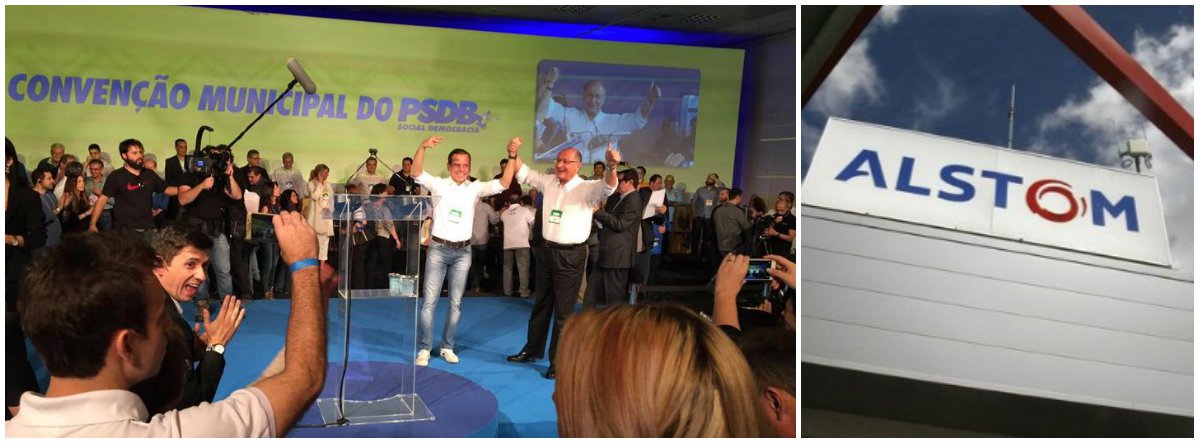 O governador de São Paulo, Geraldo Alckmin (PSDB), afirmou que “os treze anos do lulopetismo levaram o País a ser saqueado, literalmente”; durante a convenção do PSDB que homologou a candidatura do empresário João Doria à Prefeitura de São Paulo, o tucnao lembrou que existem "12 milhões de desempregados” no Brasil atualmente e disse haver "um verdadeiro fosso entre a o povo, a sociedade, a vida pública, a política"; apesar das alfinetadas ao PT, o tucano fez um acordo com a multinacional francesa Alstom pelo qual perdoou dívidas que chegam a R$ 116 milhões; a empresa é acusada pelo MP de integrar um cartel de empresas para fraudar licitações do metrô e trens (Foto: Leonardo Lucena) O governador de São Paulo, Geraldo Alckmin (PSDB), afirmou que “os treze anos do lulopetismo levaram o País a ser saqueado, literalmente”; durante a convenção do PSDB que homologou a candidatura do empresário João Doria à Prefeitura de São Paulo, o tucnao lembrou que existem "12 milhões de desempregados” no Brasil atualmente e disse haver "um verdadeiro fosso entre a o povo, a sociedade, a vida pública, a política"; apesar das alfinetadas ao PT, o tucano fez um acordo com a multinacional francesa Alstom pelo qual perdoou dívidas que chegam a R$ 116 milhões; a empresa é acusada pelo MP de integrar um cartel de empresas para fraudar licitações do metrô e trens