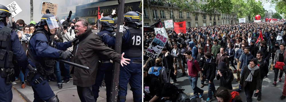 Polícia francesa proibiu uma manifestação em Paris, um dia antes de um protesto convocado por sindicatos trabalhistas com a presença esperada de dezenas de milhares de pessoas, criando um impasse que pode resultar em violência caso a marcha seja realizada; episódios de violência ocorridos às margens dos protestos vêm pressionando a polícia, que já está sobrecarregada pelo estado de emergência vigente no país desde os ataques de militantes islâmicos em Paris em novembro (Foto: Paulo Emílio) Polícia francesa proibiu uma manifestação em Paris, um dia antes de um protesto convocado por sindicatos trabalhistas com a presença esperada de dezenas de milhares de pessoas, criando um impasse que pode resultar em violência caso a marcha seja realizada; episódios de violência ocorridos às margens dos protestos vêm pressionando a polícia, que já está sobrecarregada pelo estado de emergência vigente no país desde os ataques de militantes islâmicos em Paris em novembro