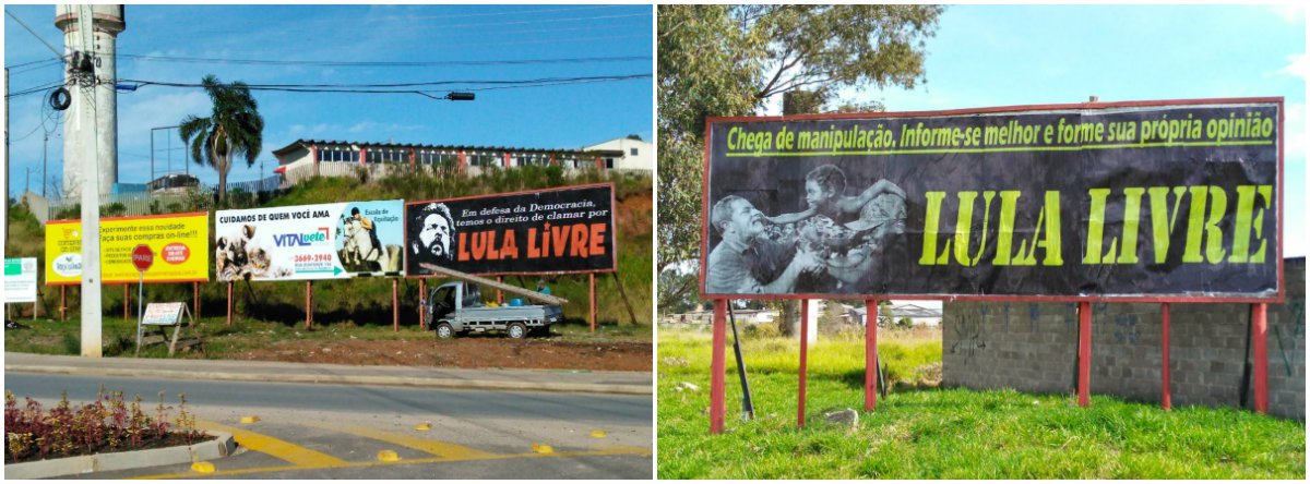 Nove outdoors defendendo a liberdade do ex-presidente Lula foram instalados nesta quinta-feira 28 em oito cidades da Região Metropolitana de Curitiba; a expectativa dos envolvidos é que a iniciativa sirva de exemplo para que ocorra em diversas cidades do país (Foto: Gisele Federicce) Nove outdoors defendendo a liberdade do ex-presidente Lula foram instalados nesta quinta-feira 28 em oito cidades da Região Metropolitana de Curitiba; a expectativa dos envolvidos é que a iniciativa sirva de exemplo para que ocorra em diversas cidades do país