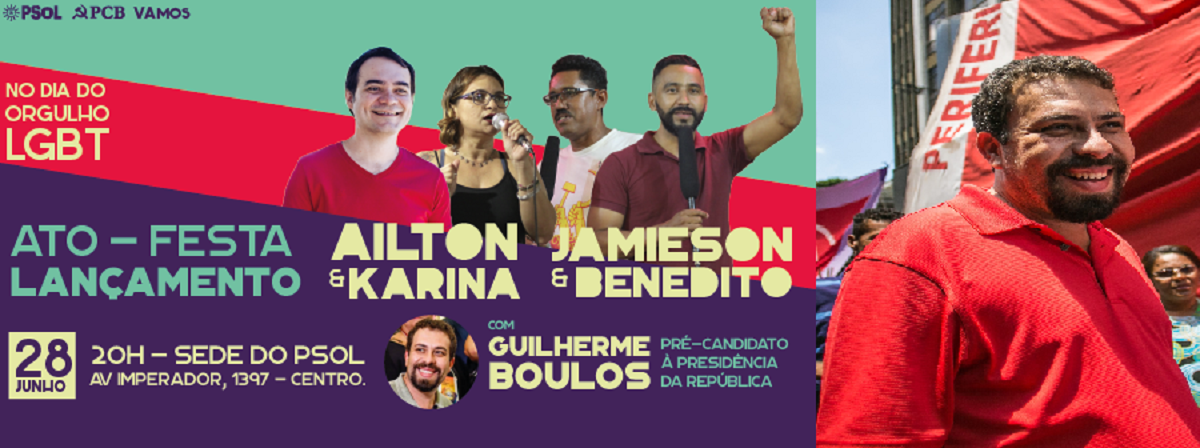 O pré-candidato à presidência do PSOL, Guilherme Boulos, líder do Movimento dos Trabalhadores Sem Teto (MTST), está hoje em Fortaleza. Boulos cumpre agenda durante todo o dia e à noite, participa do ato de lançamento da candidaturas da coligação PSOL/PCB ao Governo do Estado e ao Senado Federal (Foto: Fatima 247) O pré-candidato à presidência do PSOL, Guilherme Boulos, líder do Movimento dos Trabalhadores Sem Teto (MTST), está hoje em Fortaleza. Boulos cumpre agenda durante todo o dia e à noite, participa do ato de lançamento da candidaturas da coligação PSOL/PCB ao Governo do Estado e ao Senado Federal