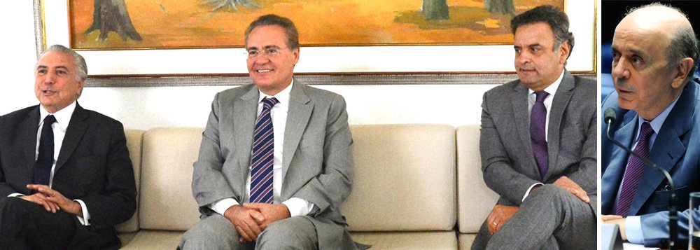 Após se reunir nesta quarta-feira 27 com o vice-presidente Michel Temer, o senador Aécio Neves, presidente do PSDB, disse que o partido não fará indicações de cargos, mas apresentará na próxima semana medidas que considera "essenciais para o país", caso o Senado aprove o afastamento da presidente Dilma Rousseff e Temer assuma o governo; Aécio reuniu-se com Temer e com o presidente do Senado, Renan Calheiros (PMDB); recusa do PSDB em aceitar cargos se deve à disputa interna do partido em relação a 2018; Aécio teme que um de seus rivais, o senador José Serra (PSDB-SP) se fortaleça na corrida, caso se concretize sua indicação para o Ministério da Educação, já que a Fazenda, pretensão de Serra, foi destinada ao ex-presidente do BC Henrique Meirelles (Foto: Aquiles Lins) Após se reunir nesta quarta-feira 27 com o vice-presidente Michel Temer, o senador Aécio Neves, presidente do PSDB, disse que o partido não fará indicações de cargos, mas apresentará na próxima semana medidas que considera "essenciais para o país", caso o Senado aprove o afastamento da presidente Dilma Rousseff e Temer assuma o governo; Aécio reuniu-se com Temer e com o presidente do Senado, Renan Calheiros (PMDB); recusa do PSDB em aceitar cargos se deve à disputa interna do partido em relação a 2018; Aécio teme que um de seus rivais, o senador José Serra (PSDB-SP) se fortaleça na corrida, caso se concretize sua indicação para o Ministério da Educação, já que a Fazenda, pretensão de Serra, foi destinada ao ex-presidente do BC Henrique Meirelles