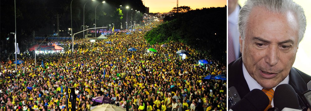 Na manifestação deste domingo contra o governo na avenida Paulista, 54% dos entrevistados, de acordo com o instituto, disseram ser favoráveis ao impeachment também de Michel Temer; a avaliação é ainda pior entre os manifestantes que estiveram no Vale do Anhangabaú (centro de São Paulo), onde foi realizado um ato contrário ao impeachment de Dilma Rousseff - 79% defendem que Temer também seja afastado e 88% entendem que o governo dele será ruim ou péssimo (Foto: Roberta Namour) Na manifestação deste domingo contra o governo na avenida Paulista, 54% dos entrevistados, de acordo com o instituto, disseram ser favoráveis ao impeachment também de Michel Temer; a avaliação é ainda pior entre os manifestantes que estiveram no Vale do Anhangabaú (centro de São Paulo), onde foi realizado um ato contrário ao impeachment de Dilma Rousseff - 79% defendem que Temer também seja afastado e 88% entendem que o governo dele será ruim ou péssimo
