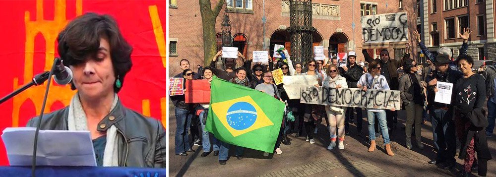 Para Patricia Schor, pesquisadora da Universidade de Utrecht, na Holanda, e especialista em pós-colonialismo e racismo, a investida da direita contra a presidente Dilma Rousseff tem legitimado violências simbólicas e discursos de ódio como misoginia e racismo no Brasil; para ela, o que está em curso no Brasil é um golpe "porque não há crime; "Não há base legal, não há crime estabelecido, mas isso fica uma questão subsidiária dentro desse clima instituído de terror", afirmou; brasileiros contrários ao golpe fizeram protestos na Holanda (Foto: Aquiles Lins) Para Patricia Schor, pesquisadora da Universidade de Utrecht, na Holanda, e especialista em pós-colonialismo e racismo, a investida da direita contra a presidente Dilma Rousseff tem legitimado violências simbólicas e discursos de ódio como misoginia e racismo no Brasil; para ela, o que está em curso no Brasil é um golpe "porque não há crime; "Não há base legal, não há crime estabelecido, mas isso fica uma questão subsidiária dentro desse clima instituído de terror", afirmou; brasileiros contrários ao golpe fizeram protestos na Holanda