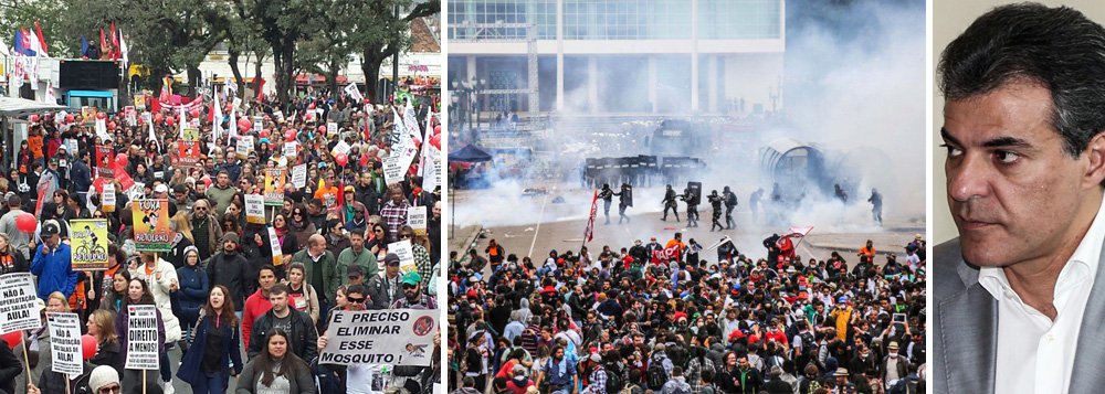 Marcha da memória do massacre de 29 de abril reuniu mais de 30 mil pessoas nesta sexta-feira, 29, em Curitiba; professores, estudantes, servidores estaduais e trabalhadores das mais diversas categorias protestaram contra a ação do governador Beto Richa (PSDB) contra professores, que resultou em mais de 200 feridos (Foto: Leonardo Lucena) Marcha da memória do massacre de 29 de abril reuniu mais de 30 mil pessoas nesta sexta-feira, 29, em Curitiba; professores, estudantes, servidores estaduais e trabalhadores das mais diversas categorias protestaram contra a ação do governador Beto Richa (PSDB) contra professores, que resultou em mais de 200 feridos