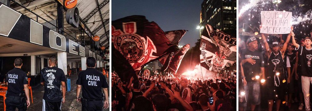 Gaviões da Fiel, a maior, mais antiga e mais conhecida torcida organizada do país, transformou o Vale do Anhangabaú em sua arena; com cerca de dois mil manifestantes, eles protestaram ao longo do dia contra os ataques do governo de Geraldo Aclkmin (PSDB); cântico criado nas arquibancadas ecoou pelo vale do Anhangabaú durante toda a concentração; "Eu não roubo merenda, eu não sou deputado, trabalho todo dia, não roubo meu estado"; reportagem do Mídia Ninja (Foto: Aquiles Lins) Gaviões da Fiel, a maior, mais antiga e mais conhecida torcida organizada do país, transformou o Vale do Anhangabaú em sua arena; com cerca de dois mil manifestantes, eles protestaram ao longo do dia contra os ataques do governo de Geraldo Aclkmin (PSDB); cântico criado nas arquibancadas ecoou pelo vale do Anhangabaú durante toda a concentração; "Eu não roubo merenda, eu não sou deputado, trabalho todo dia, não roubo meu estado"; reportagem do Mídia Ninja