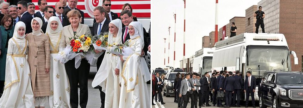 A chanceler alemã, Angela Merkel, chegou a uma província turca neste sábado para se encontrar com o primeiro-ministro turco Ahmet Davutoglu, em meio aos esforços para aliviar as tensões provocadas por uma crise migratória; há três semanas, Merkel pediu que líderes europeus apoiassem um acordo para devolver milhares de imigrantes das ilhas gregas para a Turquia; mas as dúvidas sobre a eficácia, viabilidade a longo prazo e legalidade da proposta têm crescido (Foto: Romulo Faro) A chanceler alemã, Angela Merkel, chegou a uma província turca neste sábado para se encontrar com o primeiro-ministro turco Ahmet Davutoglu, em meio aos esforços para aliviar as tensões provocadas por uma crise migratória; há três semanas, Merkel pediu que líderes europeus apoiassem um acordo para devolver milhares de imigrantes das ilhas gregas para a Turquia; mas as dúvidas sobre a eficácia, viabilidade a longo prazo e legalidade da proposta têm crescido