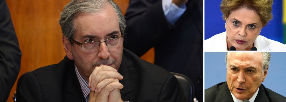 Beneficiário de várias contas no exterior, o presidente da Câmara, Eduardo Cunha (PMDB-RJ), marcou a votação do impeachment para domingo, como se fosse uma partida de futebol, e definiu as regras da votação, que começará pelos estados do Sul, mais favoráveis ao golpe – o que poderia criar uma onda em favor da deposição da presidente Dilma Rousseff; caso Cunha consiga derrubar a presidente, golpeando também a democracia, ele se torna, na prática, o vice-presidente da República; ou seja: na primeira viagem de Michel Temer ao exterior, Eduardo Cunha será presidente do Brasil (Foto: Gisele Federicce) Beneficiário de várias contas no exterior, o presidente da Câmara, Eduardo Cunha (PMDB-RJ), marcou a votação do impeachment para domingo, como se fosse uma partida de futebol, e definiu as regras da votação, que começará pelos estados do Sul, mais favoráveis ao golpe – o que poderia criar uma onda em favor da deposição da presidente Dilma Rousseff; caso Cunha consiga derrubar a presidente, golpeando também a democracia, ele se torna, na prática, o vice-presidente da República; ou seja: na primeira viagem de Michel Temer ao exterior, Eduardo Cunha será presidente do Brasil