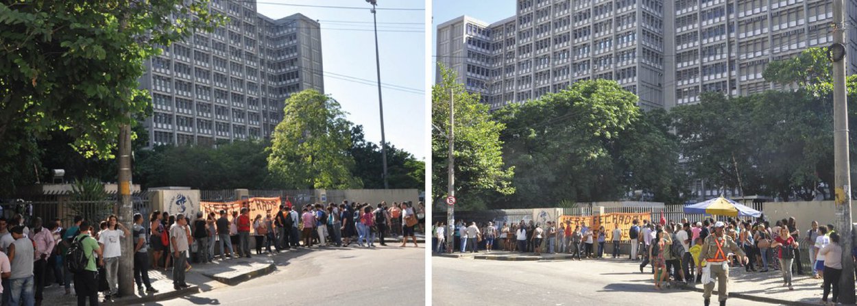 Grevistas interditaram as entradas da Universidade do Estado do Rio de Janeiro (Uerj) com o objetivo de mobilizar servidores para um protesto marcado para esta tarde; a categoria também está revoltada com o atraso no pagamento dos salários de pensionistas e aposentados, que receberão o salário de março apenas no dia 12 de maio (Foto: Leonardo Lucena) Grevistas interditaram as entradas da Universidade do Estado do Rio de Janeiro (Uerj) com o objetivo de mobilizar servidores para um protesto marcado para esta tarde; a categoria também está revoltada com o atraso no pagamento dos salários de pensionistas e aposentados, que receberão o salário de março apenas no dia 12 de maio