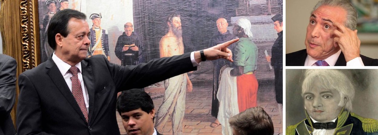 Ao divulgar áudio colocando-se como “próximo” presidente, vice-presidente confirma punhalada na sua companheira de chapa e se lança definitivamente no hall dos traidores da pátria; leia artigo do jornalista Marcus Vinícius, que aponta as coincidências entre o momento atual e a história de Tiradentes, cujo retrato está pendurado na parede da comissão de impeachment, onde se aprovou o relatório do dentista Jovair Arantes que pede a degola de Dilma às vésperas do feriado de 21 de abril (Foto: Leonardo Attuch) Ao divulgar áudio colocando-se como “próximo” presidente, vice-presidente confirma punhalada na sua companheira de chapa e se lança definitivamente no hall dos traidores da pátria; leia artigo do jornalista Marcus Vinícius, que aponta as coincidências entre o momento atual e a história de Tiradentes, cujo retrato está pendurado na parede da comissão de impeachment, onde se aprovou o relatório do dentista Jovair Arantes que pede a degola de Dilma às vésperas do feriado de 21 de abril
