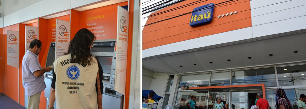 O banco Itaú, agência da Calçada, foi autuado nesta terça-feira pela Coordenadoria de Proteção e Defesa do Consumidor da prefeitura por desrespeito à Lei 5.978/2001, que limita o tempo máximo de atendimento nos caixas em 15 minutos; segundo Rose Estrela, chefe de fiscalização do órgão, o banco não estava passando as senhas de forma correta; "Estão chamando os clientes por ordem de chegada. Essa é uma forma de burlar a lei dos 15 minutos" (Foto: Romulo Faro) O banco Itaú, agência da Calçada, foi autuado nesta terça-feira pela Coordenadoria de Proteção e Defesa do Consumidor da prefeitura por desrespeito à Lei 5.978/2001, que limita o tempo máximo de atendimento nos caixas em 15 minutos; segundo Rose Estrela, chefe de fiscalização do órgão, o banco não estava passando as senhas de forma correta; "Estão chamando os clientes por ordem de chegada. Essa é uma forma de burlar a lei dos 15 minutos"