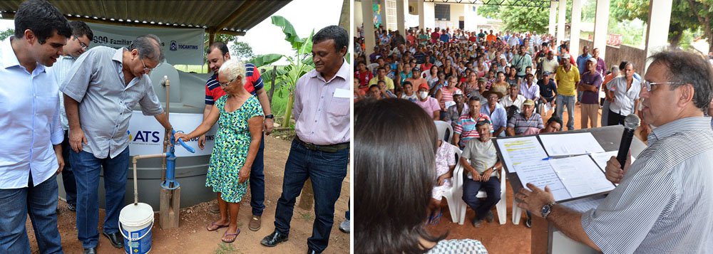 O governador do Tocantins, Marcelo Miranda, também inaugurou mais de 1.200 metros de rede de distribuição de água na zona urbana; "Hoje, estamos entregando a posse de 340 cisternas e o nosso planejamento é atender a mais de 44 mil pessoas em nosso estado. Não vamos parar por aqui, buscaremos sempre mais para que a população dessa região sofra cada vez menos com a estiagem", destacou o governador. (Foto: Leonardo Lucena) O governador do Tocantins, Marcelo Miranda, também inaugurou mais de 1.200 metros de rede de distribuição de água na zona urbana; "Hoje, estamos entregando a posse de 340 cisternas e o nosso planejamento é atender a mais de 44 mil pessoas em nosso estado. Não vamos parar por aqui, buscaremos sempre mais para que a população dessa região sofra cada vez menos com a estiagem", destacou o governador.