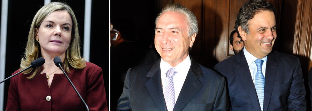 Senadora Gleisi Hoffmann (PT-PR) questionou a agenda do suposto governo Michel Temer, em caso de impeachment de Dilma Rousseff: “O programa do vice Michel Temer foi feito pelo PSDB. ‘ Uma Ponte para o Futuro’ conversa muito bem com a proposta de governo que o PSDB fez para Aécio Neves”, disse; segundo o colunista Ilimar Franco, adotado pelos tucanos, foi o ex-ministro Nelson Jobim quem propôs qual seria o norte do governo do vice; em reunião com Armínio Fraga, José Serra e deputados, Jobim resumiu: Temer não deve concorrer nas eleições de 2018, a exemplo do que fez Itamar Franco; formar um Ministério de notáveis; e não se meter na Operação Lava Jato (Foto: Roberta Namour) Senadora Gleisi Hoffmann (PT-PR) questionou a agenda do suposto governo Michel Temer, em caso de impeachment de Dilma Rousseff: “O programa do vice Michel Temer foi feito pelo PSDB. ‘ Uma Ponte para o Futuro’ conversa muito bem com a proposta de governo que o PSDB fez para Aécio Neves”, disse; segundo o colunista Ilimar Franco, adotado pelos tucanos, foi o ex-ministro Nelson Jobim quem propôs qual seria o norte do governo do vice; em reunião com Armínio Fraga, José Serra e deputados, Jobim resumiu: Temer não deve concorrer nas eleições de 2018, a exemplo do que fez Itamar Franco; formar um Ministério de notáveis; e não se meter na Operação Lava Jato