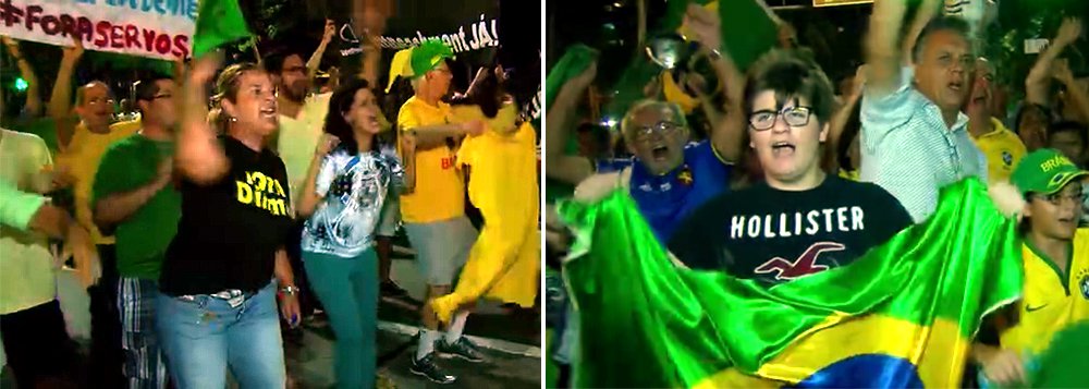 Cerca de 2 mil pessoas participaram de um protesto contra a nomeação do ex-presidente Luiz Inácio Lula da Silva para a Casa Civil, além de pedirem a renúncia da presidente Dilma Rousseff após a a divulgação do grampo com o diálogo entre ela e o correligionário; ato, organizado por meio das redes sociais , teve início com um panelaço nas zonas Norte e Sul da capital pernambucan (Foto: Paulo Emílio) Cerca de 2 mil pessoas participaram de um protesto contra a nomeação do ex-presidente Luiz Inácio Lula da Silva para a Casa Civil, além de pedirem a renúncia da presidente Dilma Rousseff após a a divulgação do grampo com o diálogo entre ela e o correligionário; ato, organizado por meio das redes sociais , teve início com um panelaço nas zonas Norte e Sul da capital pernambucan