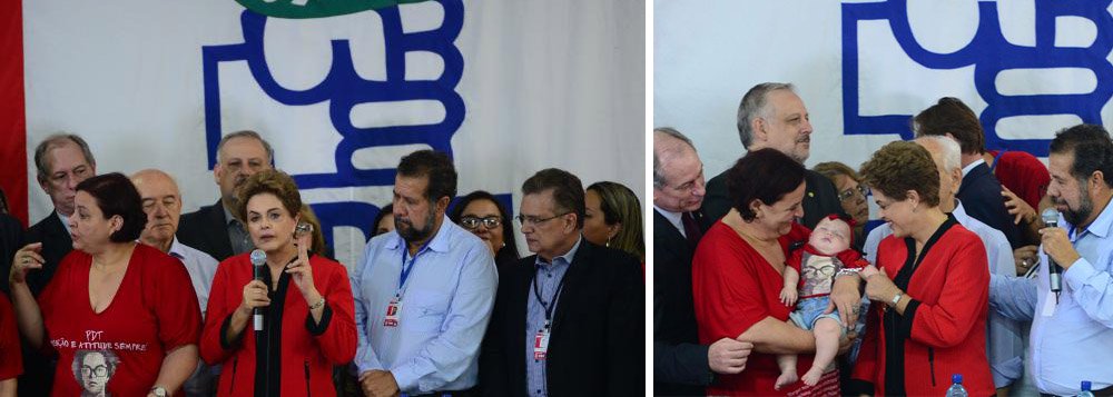 "Estou estarrecida com o relatório do Fundo Monetário Internacional, a gente sabe que o fundo fala muita coisa", afirmou a presidente, em discurso durante evento do PDT, que oficializou posição contra o impeachment; segundo ela, o fundo não atribuiu a situação crítica do Brasil à economia; "Eram dois fatores: a duração da instabilidade política e o fato de as investigações contra a Petrobras terem um prazo de duração maior e mais profundo que eles esperavam. Isso seria os principais fatores responsáveis pelo fato de eles terem de rever a posição do fundo monetário em relação ao crescimento do Brasil" (Foto: Gisele Federicce) "Estou estarrecida com o relatório do Fundo Monetário Internacional, a gente sabe que o fundo fala muita coisa", afirmou a presidente, em discurso durante evento do PDT, que oficializou posição contra o impeachment; segundo ela, o fundo não atribuiu a situação crítica do Brasil à economia; "Eram dois fatores: a duração da instabilidade política e o fato de as investigações contra a Petrobras terem um prazo de duração maior e mais profundo que eles esperavam. Isso seria os principais fatores responsáveis pelo fato de eles terem de rever a posição do fundo monetário em relação ao crescimento do Brasil"