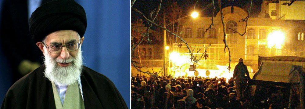 "O sangue derramado injustamente deste mártir vai, sem dúvida, em breve mostrar seus efeitos e a divina vingança cairá sobre os políticos sauditas", disse o aiatolá Ali Khamenei, após a execução do clérigo xiita Nimr al-Nimr por autoridades sauditas, que desencadeou reações violentas no Irã, onde a embaixada da Arábia Saudita foi incendiada (Foto: Leonardo Attuch) "O sangue derramado injustamente deste mártir vai, sem dúvida, em breve mostrar seus efeitos e a divina vingança cairá sobre os políticos sauditas", disse o aiatolá Ali Khamenei, após a execução do clérigo xiita Nimr al-Nimr por autoridades sauditas, que desencadeou reações violentas no Irã, onde a embaixada da Arábia Saudita foi incendiada