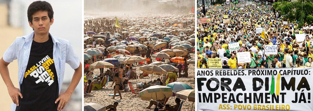 Movimento liderado por Kim Kataguiri contratou aviões que sobrevoarão praias de São Paulo, Rio de Janeiro e Santa Catarina convocando a população para protestos no País em defesa do impeachment no dia 13 de março; a prática não é novidade: em 1º de janeiro de 2015, oito aviões e um balão voaram por diversas praias de quatro estados exibindo faixas com os dizeres "Petrolão: ela sabia"; a ação também foi encomendada pelo MBL; manifestação inusitada deixa uma dúvida no ar: quem financia os golpistas? (Foto: Gisele Federicce) Movimento liderado por Kim Kataguiri contratou aviões que sobrevoarão praias de São Paulo, Rio de Janeiro e Santa Catarina convocando a população para protestos no País em defesa do impeachment no dia 13 de março; a prática não é novidade: em 1º de janeiro de 2015, oito aviões e um balão voaram por diversas praias de quatro estados exibindo faixas com os dizeres "Petrolão: ela sabia"; a ação também foi encomendada pelo MBL; manifestação inusitada deixa uma dúvida no ar: quem financia os golpistas?