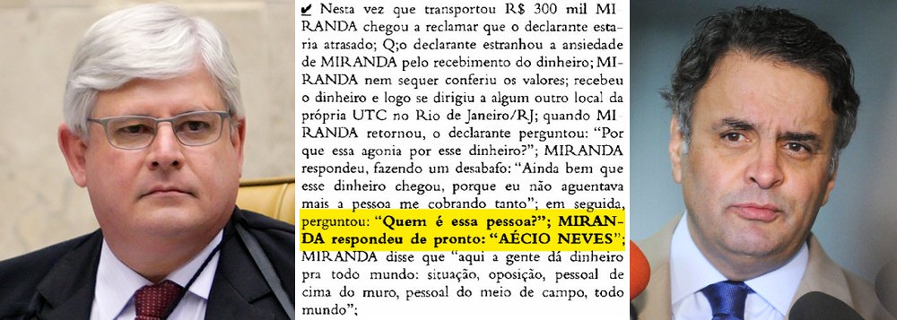 Nesta quarta-feira, o senador Aécio Neves (PSDB-MG) apareceu pela segunda vez na Operação Lava Jato; na primeira, quando foi citado pelo doleiro Alberto Youssef como responsável pela montagem de um 'mensalão' em Furnas, durante o governo FHC, o procurador-geral Rodrigo Janot pediu o arquivamento do seu caso; agora, a denúncia é mais recente: um entregador de dinheiro de Youssef diz ter levado R$ 300 mil a um diretor da UTC, para que este depois repassasse a propina ao senador tucano, em 2013; agora, Janot, que prometeu bater "tanto em Chico como em Francisco", poderá pedir um segundo arquivamento ou terá a oportunidade de esclarecer o caso ouvindo o "Miranda da UTC", que mencionou o presidente nacional do PSDB (Foto: Leonardo Attuch) Nesta quarta-feira, o senador Aécio Neves (PSDB-MG) apareceu pela segunda vez na Operação Lava Jato; na primeira, quando foi citado pelo doleiro Alberto Youssef como responsável pela montagem de um 'mensalão' em Furnas, durante o governo FHC, o procurador-geral Rodrigo Janot pediu o arquivamento do seu caso; agora, a denúncia é mais recente: um entregador de dinheiro de Youssef diz ter levado R$ 300 mil a um diretor da UTC, para que este depois repassasse a propina ao senador tucano, em 2013; agora, Janot, que prometeu bater "tanto em Chico como em Francisco", poderá pedir um segundo arquivamento ou terá a oportunidade de esclarecer o caso ouvindo o "Miranda da UTC", que mencionou o presidente nacional do PSDB