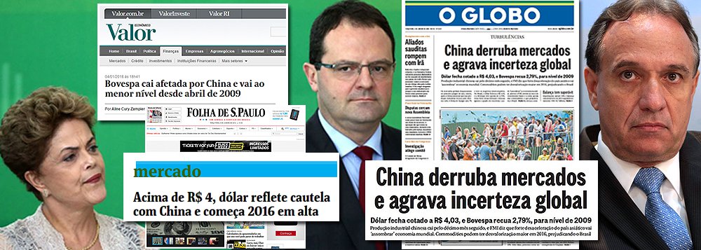 Pode parecer pouco, mas, pela primeira vez em muito tempo, os principais jornais do País atribuíram a disparada do dólar, no primeiro dia útil do ano, à fragilidade dos dados da economia chinesa, que provocou impactos em todo o mundo; até então, os problemas brasileiros eram retratados apenas como reflexo de erros na condução da política econômica; mudança de discurso pode abrir espaço para um debate mais sensato, e menos politizado, dos desafios enfrentados pela presidente Dilma Rousseff e pelo ministro da Fazenda, Nelson Barbosa; segundo o presidente da Vale, Murilo Ferreira, a economia mundial vive hoje sua mais grave crise, porque os governos não poderão mais injetar recursos para estimular a demanda (Foto: Aline Lima) www.brasil247.com - Pode parecer pouco, mas, pela primeira vez em muito tempo, os principais jornais do País atribuíram a disparada do dólar, no primeiro dia útil do ano, à fragilidade dos dados da economia chinesa, que provocou impactos em todo o mundo; até então, os problemas brasileiros eram retratados apenas como reflexo de erros na condução da política econômica; mudança de discurso pode abrir espaço para um debate mais sensato, e menos politizado, dos desafios enfrentados pela presidente Dilma Rousseff e pelo ministro da Fazenda, Nelson Barbosa; segundo o presidente da Vale, Murilo Ferreira, a economia mundial vive hoje sua mais grave crise, porque os governos não poderão mais injetar recursos para estimular a demanda