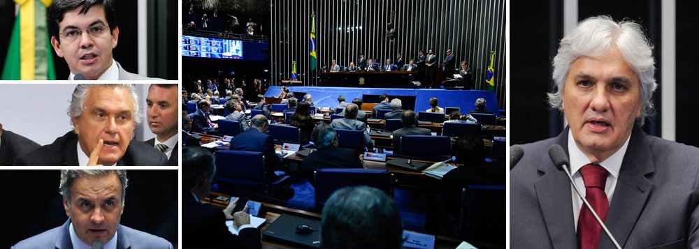 Senadores Randolfe Rodrigues (Rede-AP), Ronaldo Caiado (DEM-GO) e Aécio Neves (PSDB-MG) entraram nesta quarta-feira 25 com um mandado de segurança no Supremo Tribunal Federal para garantir que a votação sobre manutenção da prisão do senador Delcídio Amaral (PT-MS) seja aberta; questão é discutida neste momento no Senado, sem consenso ainda se a votação será aberta ou secreta; como se trata de caso inédito no Senado, a equipe técnica da Casa não tem posicionamento definitivo sobre esse tipo de votação; senador Jader Barbalho (PMDB-PA) já discursou a favor do voto fechado (Foto: Gisele Federicce) Senadores Randolfe Rodrigues (Rede-AP), Ronaldo Caiado (DEM-GO) e Aécio Neves (PSDB-MG) entraram nesta quarta-feira 25 com um mandado de segurança no Supremo Tribunal Federal para garantir que a votação sobre manutenção da prisão do senador Delcídio Amaral (PT-MS) seja aberta; questão é discutida neste momento no Senado, sem consenso ainda se a votação será aberta ou secreta; como se trata de caso inédito no Senado, a equipe técnica da Casa não tem posicionamento definitivo sobre esse tipo de votação; senador Jader Barbalho (PMDB-PA) já discursou a favor do voto fechado
