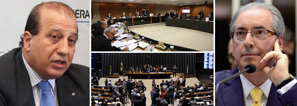 "A democracia brasileira pode enfrentar um momento trágico a partir de hoje. Imagine que o processo de impeachment de uma presidente eleita por mais de 54 milhões de votos pode ser iniciado por um ministro do TCU que não só é acusado de embolsar R$ 1,6 milhão num esquema de propina, mas também desafia a Lei da Magistratura ao antecipar seu voto. No passo seguinte, as contas podem ser levadas para a Câmara dos Deputados, onde o presidente, Eduardo Cunha, é acusado de manter cinco contas secretas na Suíça, com US$ 5 milhões", destaca Paulo Moreira Leite, em artigo no 247; leia a íntegra (Foto: Paulo Moreira Leite) "A democracia brasileira pode enfrentar um momento trágico a partir de hoje. Imagine que o processo de impeachment de uma presidente eleita por mais de 54 milhões de votos pode ser iniciado por um ministro do TCU que não só é acusado de embolsar R$ 1,6 milhão num esquema de propina, mas também desafia a Lei da Magistratura ao antecipar seu voto. No passo seguinte, as contas podem ser levadas para a Câmara dos Deputados, onde o presidente, Eduardo Cunha, é acusado de manter cinco contas secretas na Suíça, com US$ 5 milhões", destaca Paulo Moreira Leite, em artigo no 247; leia a íntegra