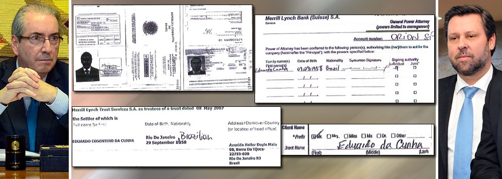 Foram divulgados, nesta sexta-feira, os documentos que o presidente da Câmara, Eduardo Cunha (PMDB-RJ), usou para abrir suas contas secretas na Suíça, por onde transitaram pelo menos R$ 23 milhões não declarados nos últimos anos; entre eles, o passaporte de Cunha e sua própria assinatura; com provas tão cabais, o PSDB, que vinha articulando um golpe paraguaio em aliança com Cunha, não terá alternativa a não ser defender sua cassação; será que o deputado Carlos Sampaio (PSDB-SP), que ontem registrou em cartório um novo pedido de impeachment e pretendia levá-lo a Cunha na próxima semana, ainda dará o "benefício da dúvida" ao presidente da Câmara? (Foto: Leonardo Attuch) Foram divulgados, nesta sexta-feira, os documentos que o presidente da Câmara, Eduardo Cunha (PMDB-RJ), usou para abrir suas contas secretas na Suíça, por onde transitaram pelo menos R$ 23 milhões não declarados nos últimos anos; entre eles, o passaporte de Cunha e sua própria assinatura; com provas tão cabais, o PSDB, que vinha articulando um golpe paraguaio em aliança com Cunha, não terá alternativa a não ser defender sua cassação; será que o deputado Carlos Sampaio (PSDB-SP), que ontem registrou em cartório um novo pedido de impeachment e pretendia levá-lo a Cunha na próxima semana, ainda dará o "benefício da dúvida" ao presidente da Câmara?