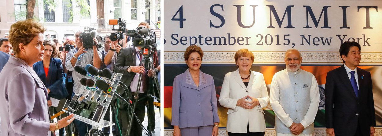 A presidente Dilma Rousseff disse, neste sábado (26), em Nova York, que o governo está "extremamente preocupado" com a escalada do dólar devido às empresas endividadas na moeda americana; mas ela ponderou que "o Brasil hoje tem reservas suficientes para que nós não tenhamos nenhum problema em relação a nenhuma disruptura por conta do dólar"; a presidente disse que o "governo terá uma posição bem clara e firme como foi essa que o Banco Central teve ao longo do final da semana passada"; na coletiva, Dilma também defendeu uma reforma no Conselho de Segurança da ONU; "Precisamos de um Conselho de Segurança representativo, legítimo e eficaz", disse (Foto: Valter Lima) A presidente Dilma Rousseff disse, neste sábado (26), em Nova York, que o governo está "extremamente preocupado" com a escalada do dólar devido às empresas endividadas na moeda americana; mas ela ponderou que "o Brasil hoje tem reservas suficientes para que nós não tenhamos nenhum problema em relação a nenhuma disruptura por conta do dólar"; a presidente disse que o "governo terá uma posição bem clara e firme como foi essa que o Banco Central teve ao longo do final da semana passada"; na coletiva, Dilma também defendeu uma reforma no Conselho de Segurança da ONU; "Precisamos de um Conselho de Segurança representativo, legítimo e eficaz", disse