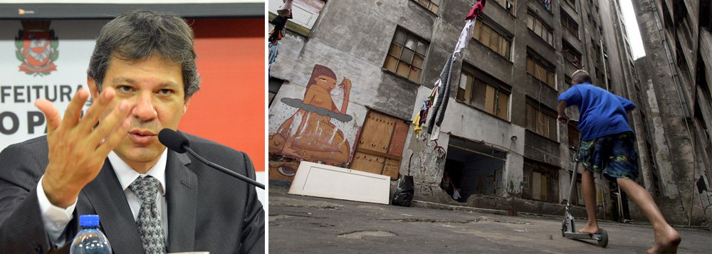 Após quase 30 anos de abandono, edifício Prestes Maia será reformado e abrigará cerca de 1.500 pessoas que ocupam o local desde 2010; "Fechamos o acordo com os antigos proprietários e agora vamos fazer um acordo com os ocupantes para que ele possa servir ao Minha Casa, Minha Vida", afirmou o prefeito Fernando Haddad (PT); custo da negociação foi de R$ 22 milhões (Foto: Gisele Federicce) Após quase 30 anos de abandono, edifício Prestes Maia será reformado e abrigará cerca de 1.500 pessoas que ocupam o local desde 2010; "Fechamos o acordo com os antigos proprietários e agora vamos fazer um acordo com os ocupantes para que ele possa servir ao Minha Casa, Minha Vida", afirmou o prefeito Fernando Haddad (PT); custo da negociação foi de R$ 22 milhões