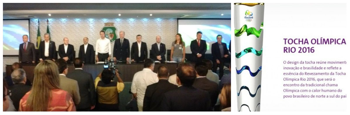 Em solenidade com a presença do ministro dos Esportes, George Hilton e do ministro das Comunicações, André Figueiredo, o governador Camilo Santana, o prefeito de Fortaleza, Roberto Cláudio, secretários de estado, parlamentares federais e outras autoridades assistiram hoje pela manhã, no Palácio da Abolição, a apresentação do roteiro da tocha olímpica das Olímpiadas de 2016 no Ceará (Foto: Fatima 247) Em solenidade com a presença do ministro dos Esportes, George Hilton e do ministro das Comunicações, André Figueiredo, o governador Camilo Santana, o prefeito de Fortaleza, Roberto Cláudio, secretários de estado, parlamentares federais e outras autoridades assistiram hoje pela manhã, no Palácio da Abolição, a apresentação do roteiro da tocha olímpica das Olímpiadas de 2016 no Ceará