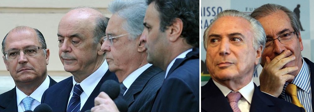 O vice-presidente Michel Temer não estaria se movimentando ostensivamente para tomar a cadeira da presidente Dilma Rousseff nem Eduardo Cunha estaria avacalhando a Câmara dos Deputados se não tivessem, na retaguarda, o apoio do PSDB, principal partido de oposição do País; enquanto Aécio Neves não fez outra coisa em 2015 a não ser contestar o resultado das urnas, o ex-presidente FHC passou a defender o impeachment mesmo sem crime de responsabilidade, Geraldo Alckmin aderiu ao golpe e José Serra passou a sonhar em ser, para Temer, o que FHC foi para Itamar – muito embora Temer já tenha sinalizado que não o quer na Fazenda; rancor tucano é o que hoje coloca em risco a democracia brasileira (Foto: Leonardo Attuch) O vice-presidente Michel Temer não estaria se movimentando ostensivamente para tomar a cadeira da presidente Dilma Rousseff nem Eduardo Cunha estaria avacalhando a Câmara dos Deputados se não tivessem, na retaguarda, o apoio do PSDB, principal partido de oposição do País; enquanto Aécio Neves não fez outra coisa em 2015 a não ser contestar o resultado das urnas, o ex-presidente FHC passou a defender o impeachment mesmo sem crime de responsabilidade, Geraldo Alckmin aderiu ao golpe e José Serra passou a sonhar em ser, para Temer, o que FHC foi para Itamar – muito embora Temer já tenha sinalizado que não o quer na Fazenda; rancor tucano é o que hoje coloca em risco a democracia brasileira