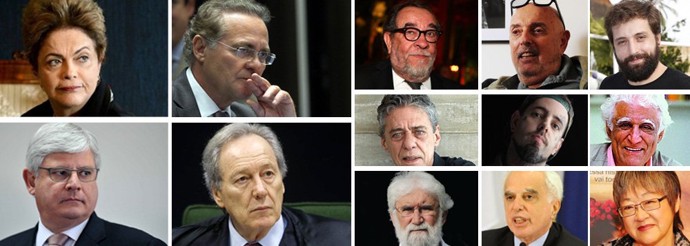 Um dos organizadores do manifesto dos artistas e intelectuais em defesa da democracia e da legalidade, o escritor Fernando Morais anunciou que a Carta ao Brasil será levada aos chefes do Executivo, Dilma Rousseff, do Legislativo, Renan Calheiros, e do Judiciário, Ricardo Lewandowsky, bem como ao procurador-geral Rodrigo Janot; assinam o documento nomes de diversos campos da atividade artística e intelectual, como Chico Buarque, Gregório Duvivier, Ziraldo, Leonardo Boff, Tico Santa Cruz, Tizuka Yamasaki, Hector Babenco e o embaixador Samuel Pinheiro Guimarães; confira a lista completa (Foto: Leonardo Attuch) Um dos organizadores do manifesto dos artistas e intelectuais em defesa da democracia e da legalidade, o escritor Fernando Morais anunciou que a Carta ao Brasil será levada aos chefes do Executivo, Dilma Rousseff, do Legislativo, Renan Calheiros, e do Judiciário, Ricardo Lewandowsky, bem como ao procurador-geral Rodrigo Janot; assinam o documento nomes de diversos campos da atividade artística e intelectual, como Chico Buarque, Gregório Duvivier, Ziraldo, Leonardo Boff, Tico Santa Cruz, Tizuka Yamasaki, Hector Babenco e o embaixador Samuel Pinheiro Guimarães; confira a lista completa