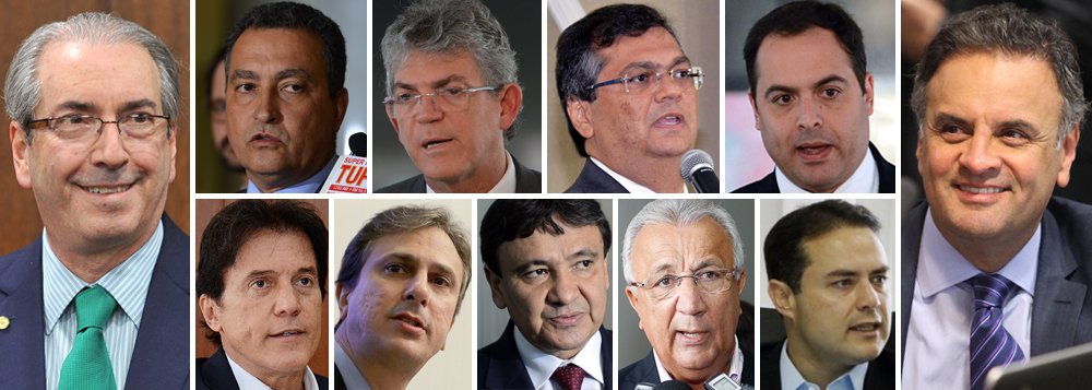 De forma unânime, os governadores do Nordeste contestaram a tese de impeachment lançada por Eduardo Cunha, réu por corrupção e lavagem de dinheiro, com apoio do tucano Aécio Neves, derrotado nas últimas eleições; em nota, os governadores Rui Costa (PT–BA), Ricardo Coutinho (PSB–PB), Flávio Dino (PCdoB–MA), Paulo Câmara (PSB–PE), Robinson Farias (PSD–RN), Camilo Santana (PT–CE), Wellington Dias (PT–PI), Jackson Barreto (PMDB–SE) e Renan Filho (PMDB–AL) manifestam repúdio ao que chamam de "absurda tentativa de jogar a Nação em tumultos derivados de um indesejado retrocesso institucional" (Foto: Gisele Federicce) www.brasil247.com - De forma unânime, os governadores do Nordeste contestaram a tese de impeachment lançada por Eduardo Cunha, réu por corrupção e lavagem de dinheiro, com apoio do tucano Aécio Neves, derrotado nas últimas eleições; em nota, os governadores Rui Costa (PT–BA), Ricardo Coutinho (PSB–PB), Flávio Dino (PCdoB–MA), Paulo Câmara (PSB–PE), Robinson Farias (PSD–RN), Camilo Santana (PT–CE), Wellington Dias (PT–PI), Jackson Barreto (PMDB–SE) e Renan Filho (PMDB–AL) manifestam repúdio ao que chamam de "absurda tentativa de jogar a Nação em tumultos derivados de um indesejado retrocesso institucional"
