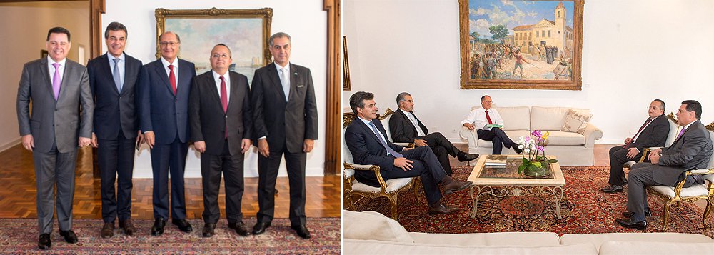 "Nós defendemos que, em momentos excepcionais, é possível ter aumento de tributos. Mas antes é preciso reduzir despesas. Há 142 empresas estatais que existem desde 1808 no Brasil, sendo que 42 foram criadas no governo do PT", disse o governador de São Paulo, Geraldo Alckmin (PSDB); Beto Richa (PR) e Pedro Taques (MT) também se posicionaram contra; já Marconi Perillo (GO) reconheceu que o compartilhamento da receita da CPMF será "importante para os caixas estaduais e municipais" (Foto: Roberta Namour) "Nós defendemos que, em momentos excepcionais, é possível ter aumento de tributos. Mas antes é preciso reduzir despesas. Há 142 empresas estatais que existem desde 1808 no Brasil, sendo que 42 foram criadas no governo do PT", disse o governador de São Paulo, Geraldo Alckmin (PSDB); Beto Richa (PR) e Pedro Taques (MT) também se posicionaram contra; já Marconi Perillo (GO) reconheceu que o compartilhamento da receita da CPMF será "importante para os caixas estaduais e municipais"