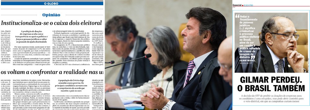 Em Veja, a decisão histórica do Supremo Tribunal Federal, que eliminou a contaminação da política pelo dinheiro privado, foi classificada como "estupidez"; no Globo, editorial foi além e afirmou que o STF "institucionalizou o caixa dois" no Brasil; antes deles, personagens como o blogueiro Reinaldo Azevedo e o senador Ronaldo Caiado já haviam se revoltado; nessa onda, até mesmo o Movimento Brasil Livre, que organiza atos contra a corrupção, protestou contra o financiamento empresarial; será que a direita não terá mais como eleger seus representantes sem apoio de empresas? (Foto: Leonardo Attuch) www.brasil247.com - Em Veja, a decisão histórica do Supremo Tribunal Federal, que eliminou a contaminação da política pelo dinheiro privado, foi classificada como "estupidez"; no Globo, editorial foi além e afirmou que o STF "institucionalizou o caixa dois" no Brasil; antes deles, personagens como o blogueiro Reinaldo Azevedo e o senador Ronaldo Caiado já haviam se revoltado; nessa onda, até mesmo o Movimento Brasil Livre, que organiza atos contra a corrupção, protestou contra o financiamento empresarial; será que a direita não terá mais como eleger seus representantes sem apoio de empresas?