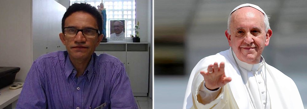 "Vossa Santidade e o mundo têm que ficar ciente, informado, do que se passa neste país. Que o vosso olhar de pastor se dirija neste momento para os milhões de brasileiros que estão nas ruas, praças, povoados, campos e cidades, lutando, gritando em defesa do Estado Democrático de Direito e contra a derrubada de um governo iminentemente popular. Há, indubitavelmente, um golpe institucional à vista", disse o padre Djacy Brasileiro em carta aberta ao Papa Francisco (Foto: Roberta Namour) "Vossa Santidade e o mundo têm que ficar ciente, informado, do que se passa neste país. Que o vosso olhar de pastor se dirija neste momento para os milhões de brasileiros que estão nas ruas, praças, povoados, campos e cidades, lutando, gritando em defesa do Estado Democrático de Direito e contra a derrubada de um governo iminentemente popular. Há, indubitavelmente, um golpe institucional à vista", disse o padre Djacy Brasileiro em carta aberta ao Papa Francisco